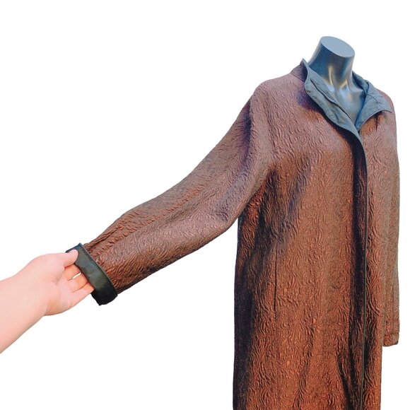 Mycra Pac One Brown/Black Reversible Textured Long Coat W/Matching Handbag Size - Picture 2 of 11